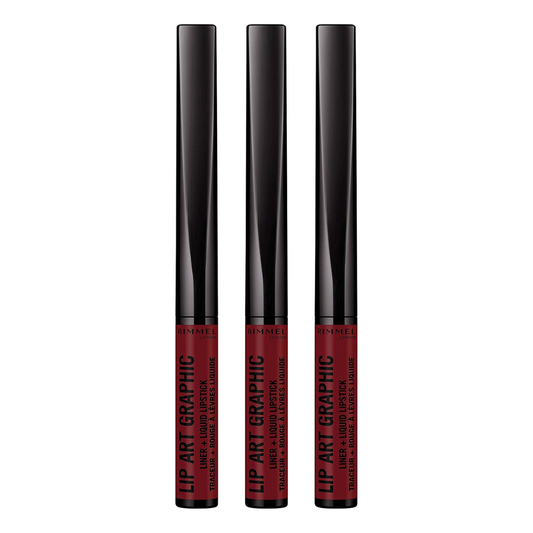 3 x Rimmel Lip Art Graphic Liner + Liquid Lipstick 810 Be Free