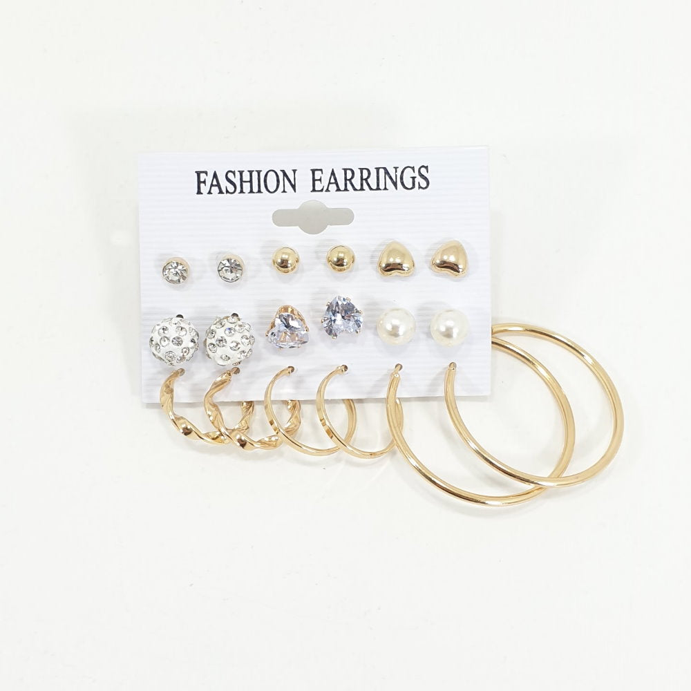 Rosy Lane 9 Pairs Assorted Stud and Hoop Earrings - Gold