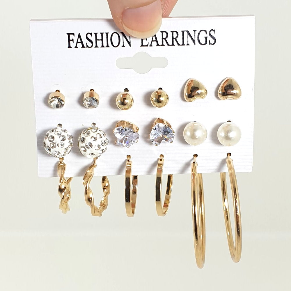 Rosy Lane 9 Pairs Assorted Stud and Hoop Earrings - Gold