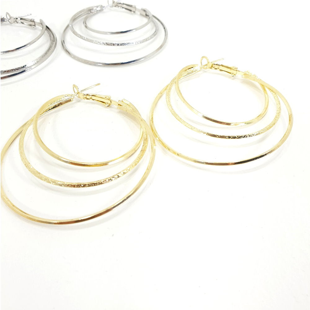 Rosy Lane Round Tri Geometric Hoops Earrings - Gold