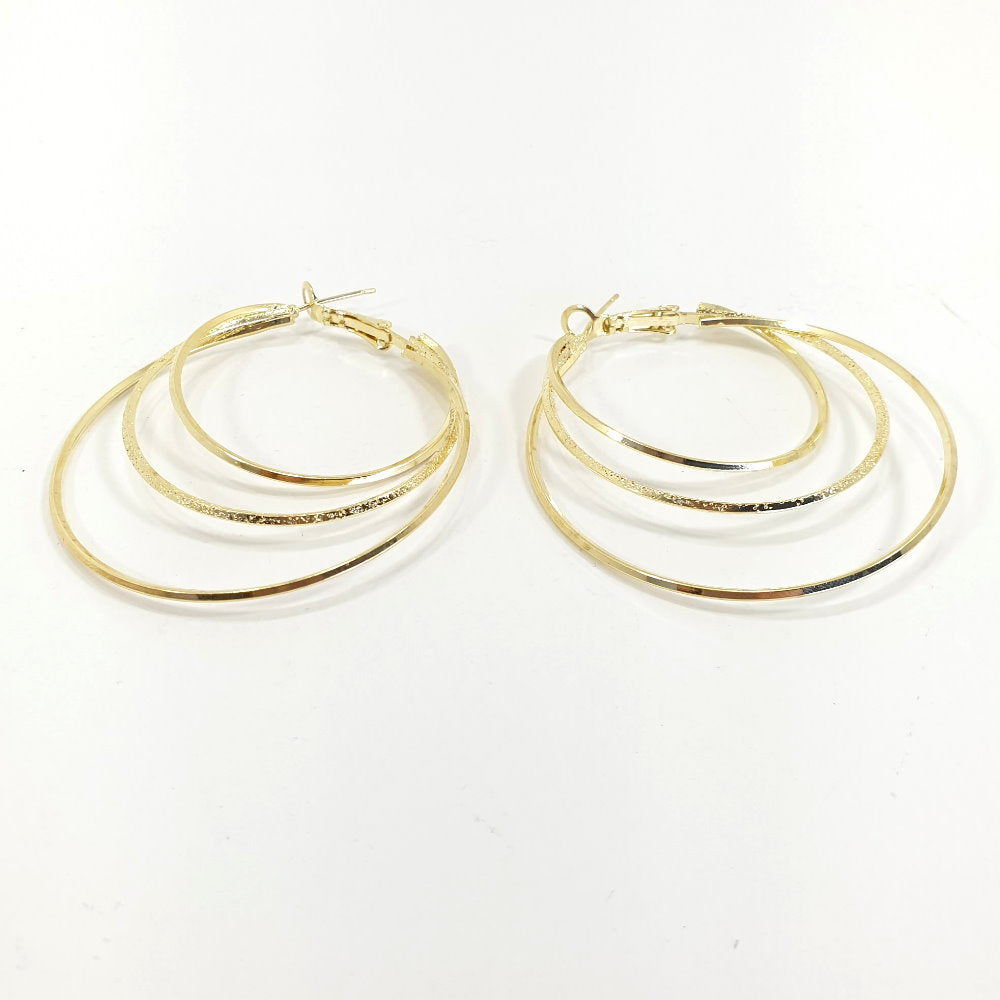 Rosy Lane Round Tri Geometric Hoops Earrings - Gold