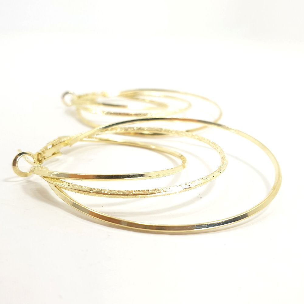 Rosy Lane Round Tri Geometric Hoops Earrings - Gold