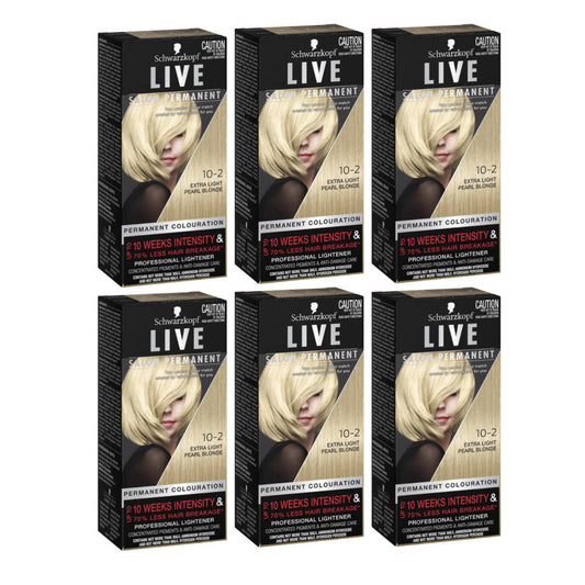 6 x Schwarzkopf LIVE Salon Permanent Hair Colour 10-2 Extra Light Pearl Blonde