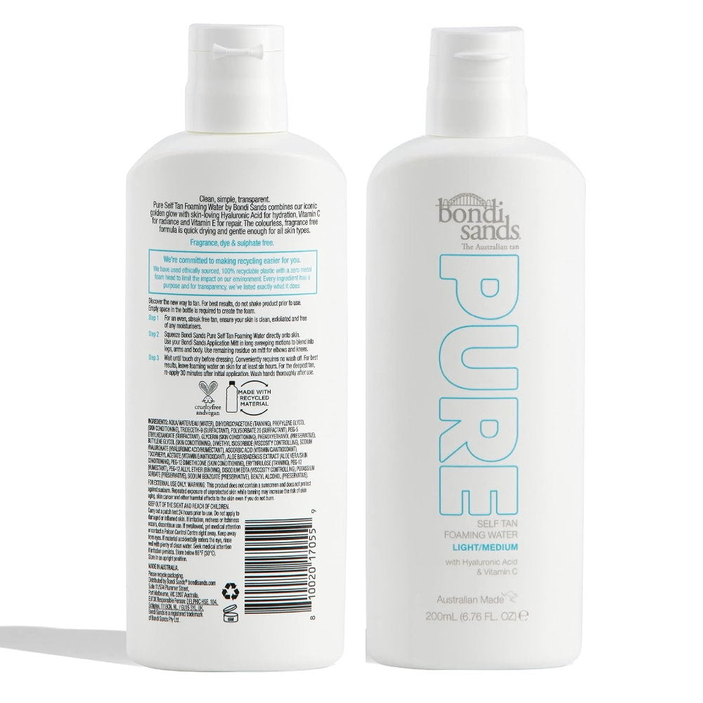 Bondi Sands Pure Self Tan Foaming Water - Light/Medium 200mL