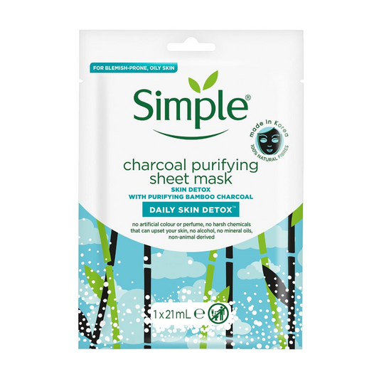 5 x Simple Daily Skin Detox Charcoal Purifying Sheet Mask 21ml