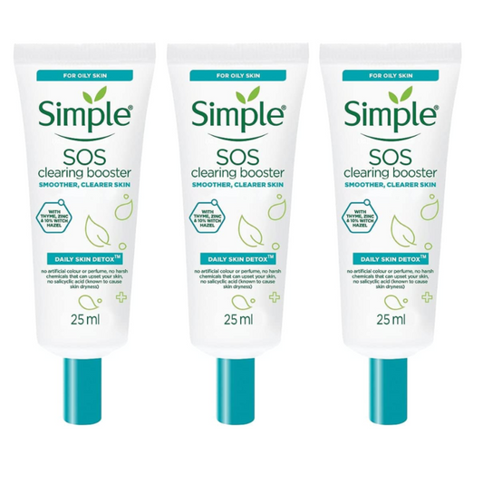 3 x Simple Daily Skin Detox SOS Clearing Booster Long Lasting Shine & Blemish Control 25mL