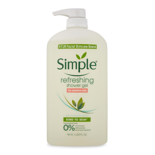 4 x Simple Refreshing Shower Gel for Sensitive Skin with Cucumber Extract 1L