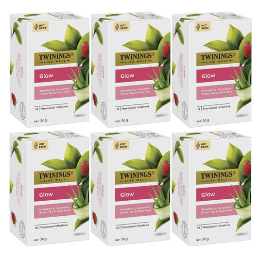 6 x Twinings Live Well Glow Biotin Teabags Strawberry Cucumber Green Tea 36g 18 Bags