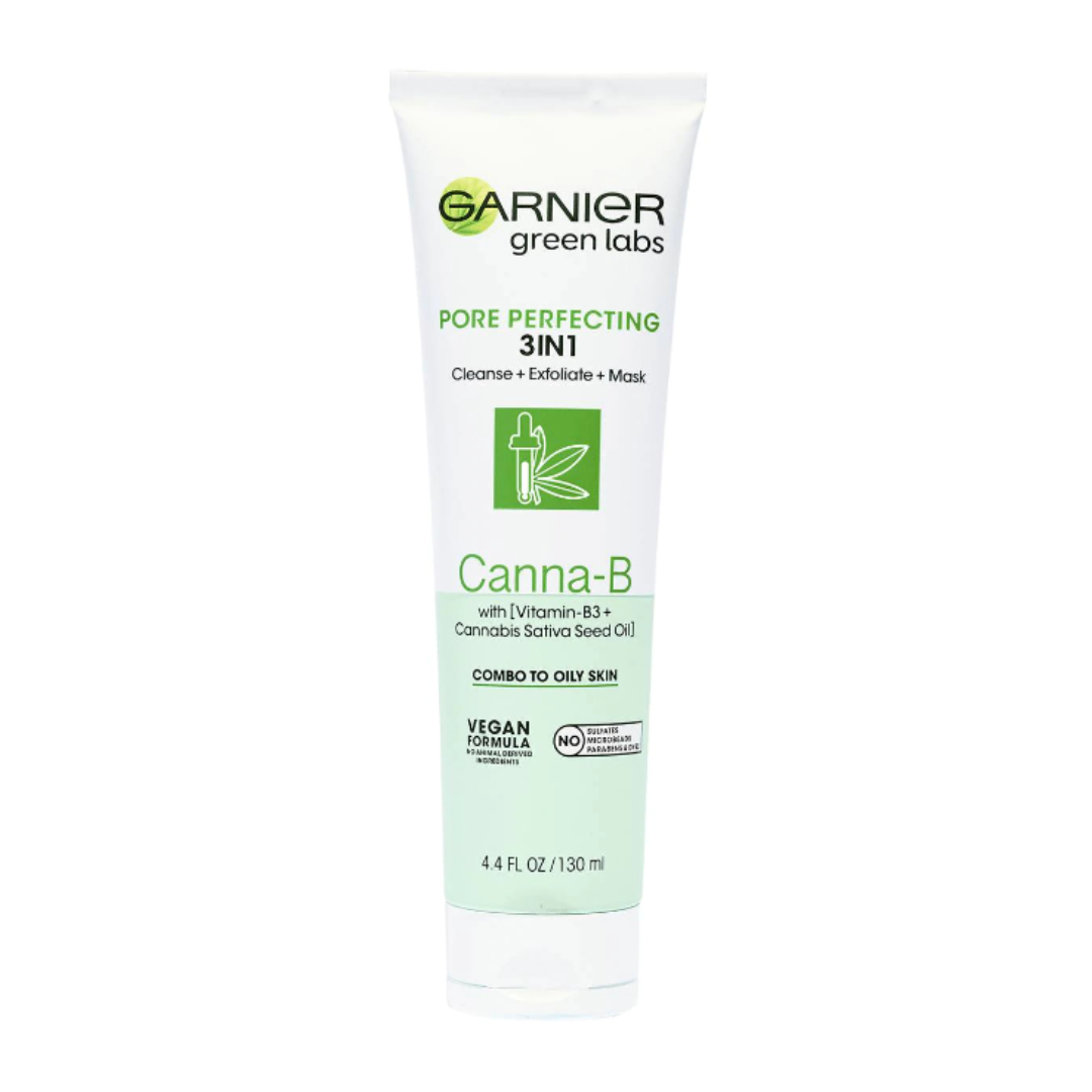 3 x Garnier Green Labs Pore Perfecting 3 in 1 Cleanse Exfoliate Mask Canna B 130mL