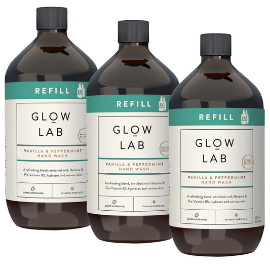 3x Glow Lab Vanilla & Peppermint Hand Wash Refill 900mL