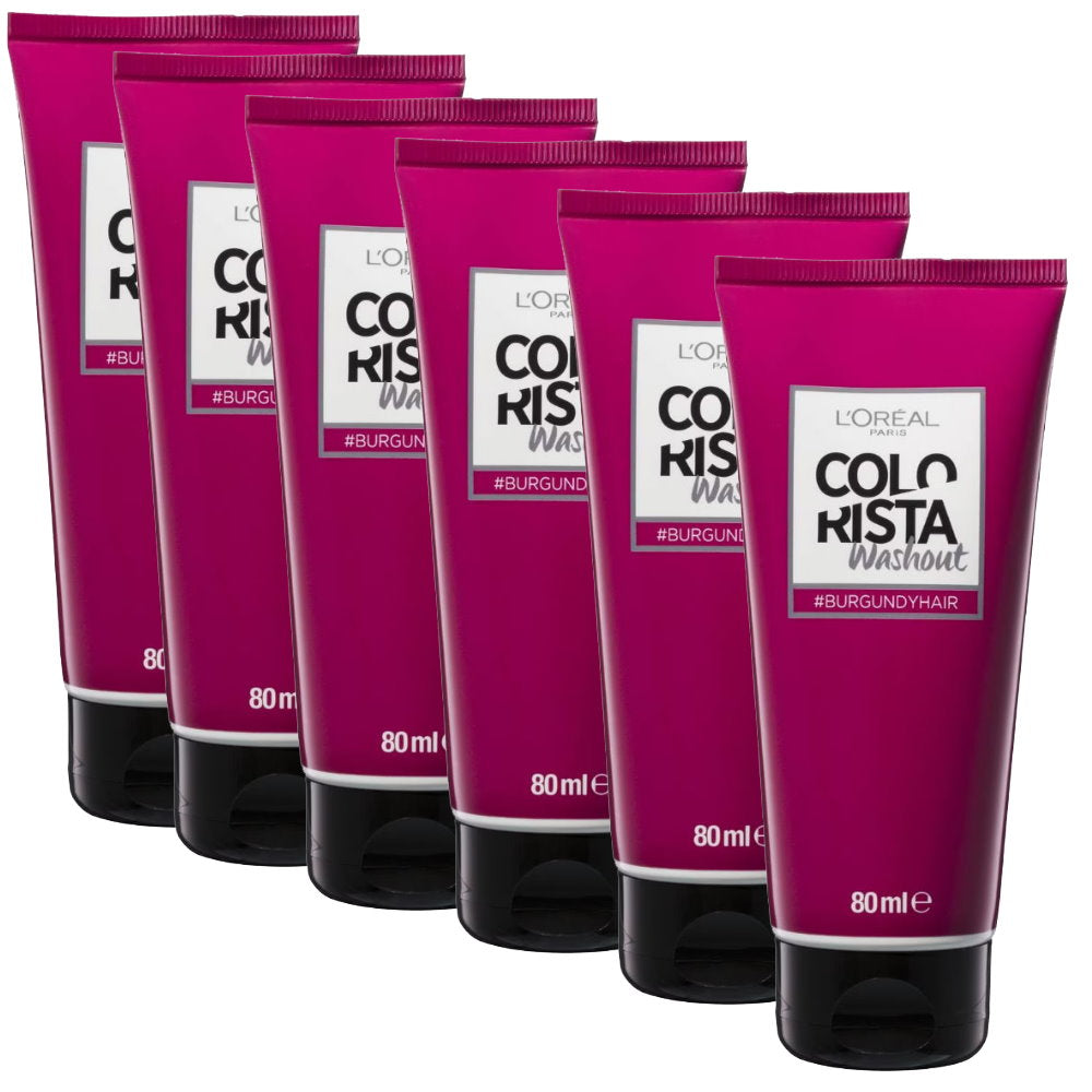 6x LOreal Colorista Washout Hair Colour - Burgundy Hair 80mL