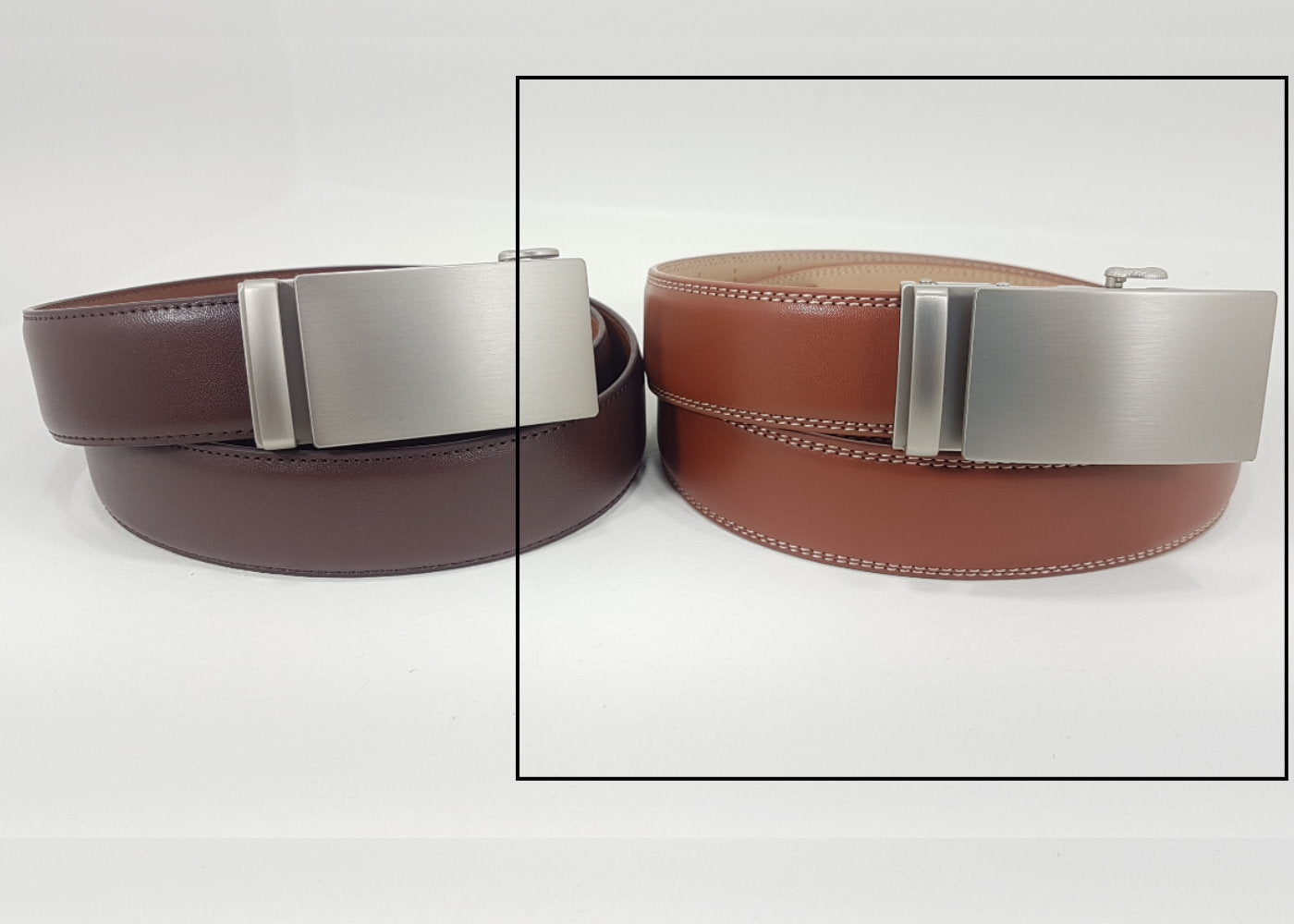 OSKA Men’s Belt Genuine Leather Automatic Buckle Matt Silver - Tan Brown - Makeup Warehouse Australia