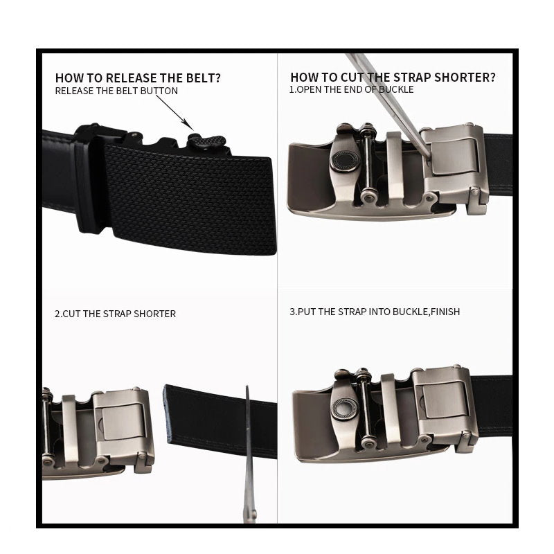 OSKA Men’s Belt Cow Genuine Leather Automatic Ratchet Buckle Black - Gift Box