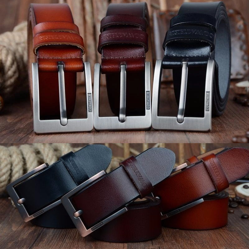 OSKA Men’s Belt High Quality Genuine Cow Leather Belt Buckle Brown - Gift Box