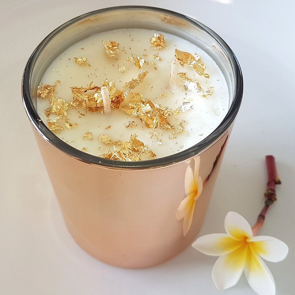 Rosy Gold Double Scented Candles Large Rose Gold, Lemongrass & Persian Lime - Makeup Warehouse Australia