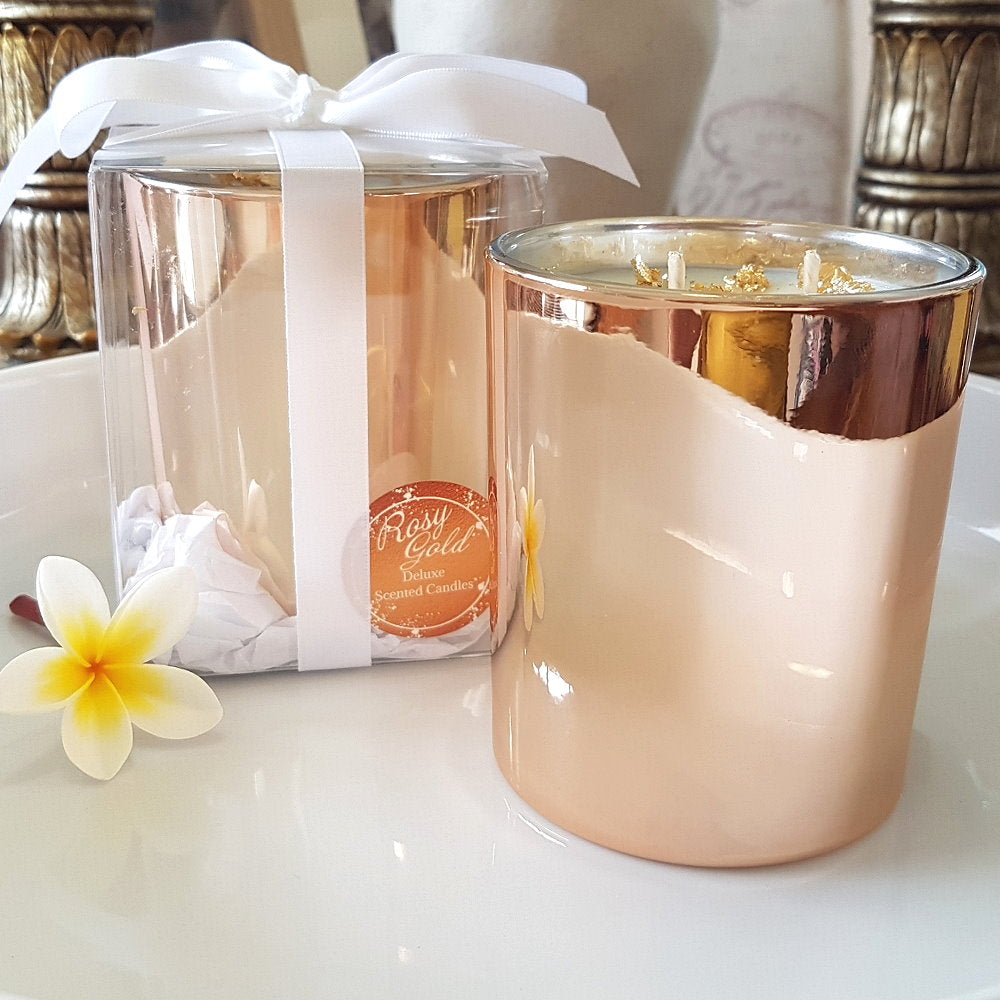 Rosy Gold Double Scented Candles Large Rose Gold, Lemongrass & Persian Lime - Makeup Warehouse Australia 