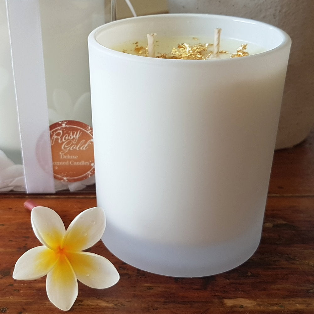 Rosy Gold Double Scented Candles Large Frosted Satin Brown Sugar & Vanilla