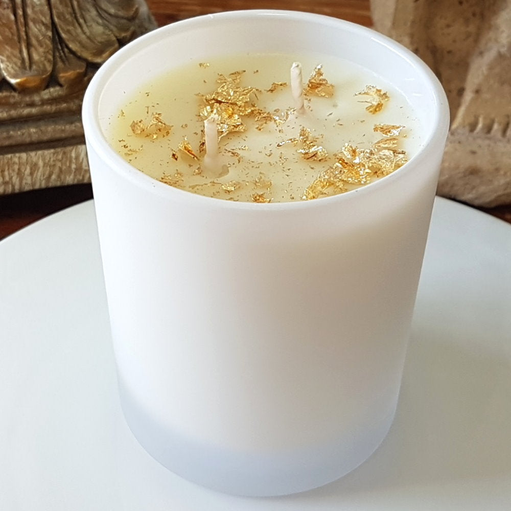 Rosy Gold Double Scented Candles Large Frosted Satin Brown Sugar & Vanilla - Makeup Warehouse Australia 