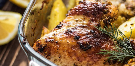 Lemon Thyme Roasted Chicken with Potatoes with Sumac Yoghurt