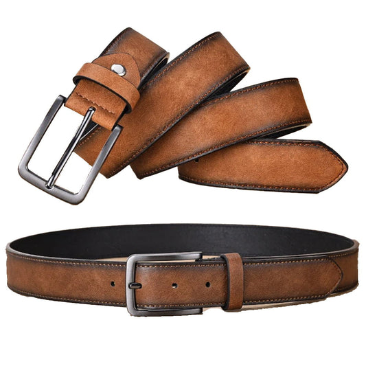 OSKA Men’s Pu Leather Belt Male Retro Cowboy Tan Brown - Makeup Warehouse Australia