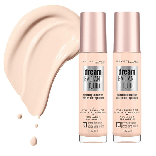 2x Maybelline Dream Radiant Liquid Foundation 30ml 10 Porcelain Ivory - Makeup Australia Shop Online