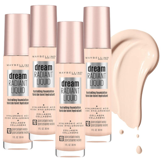 4pk Maybelline Dream Radiant Liquid Foundation 10 Porcelain Ivory - Makeup Australia Online Warehouse Store