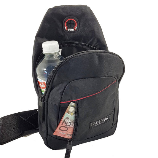 OSKA Men’s Perfect Day Bag Casual Shoulder Bag Black with Red Pinstripe - Makeup Warehouse Australia