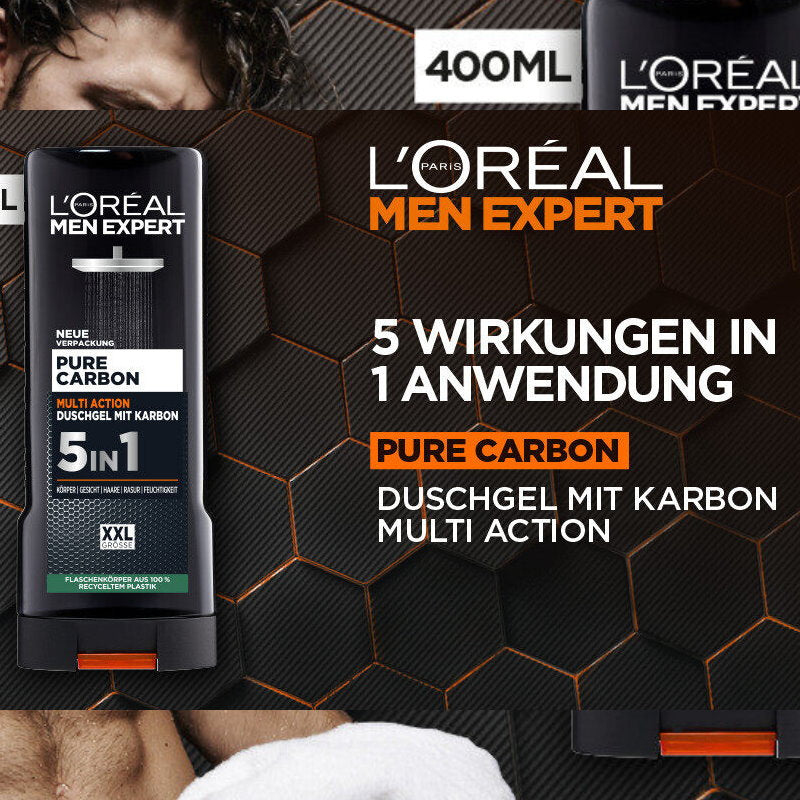 3x L'Oreal Paris Men Expert Pure Carbon Shower Gel 400mL