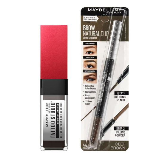 2pk SET Maybelline Brow Natural Duo Define Deep Brown and Tattoo Brow 262 Black Brown