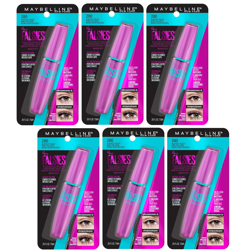 6pk Maybelline the Falsies Volum Express Mascara 280 Blackest Black - Makeup Warehouse Australia