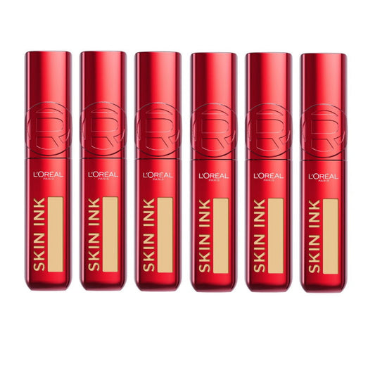 Six red L'Oreal Skin Ink products on a white background Makeup Warehouse Australia