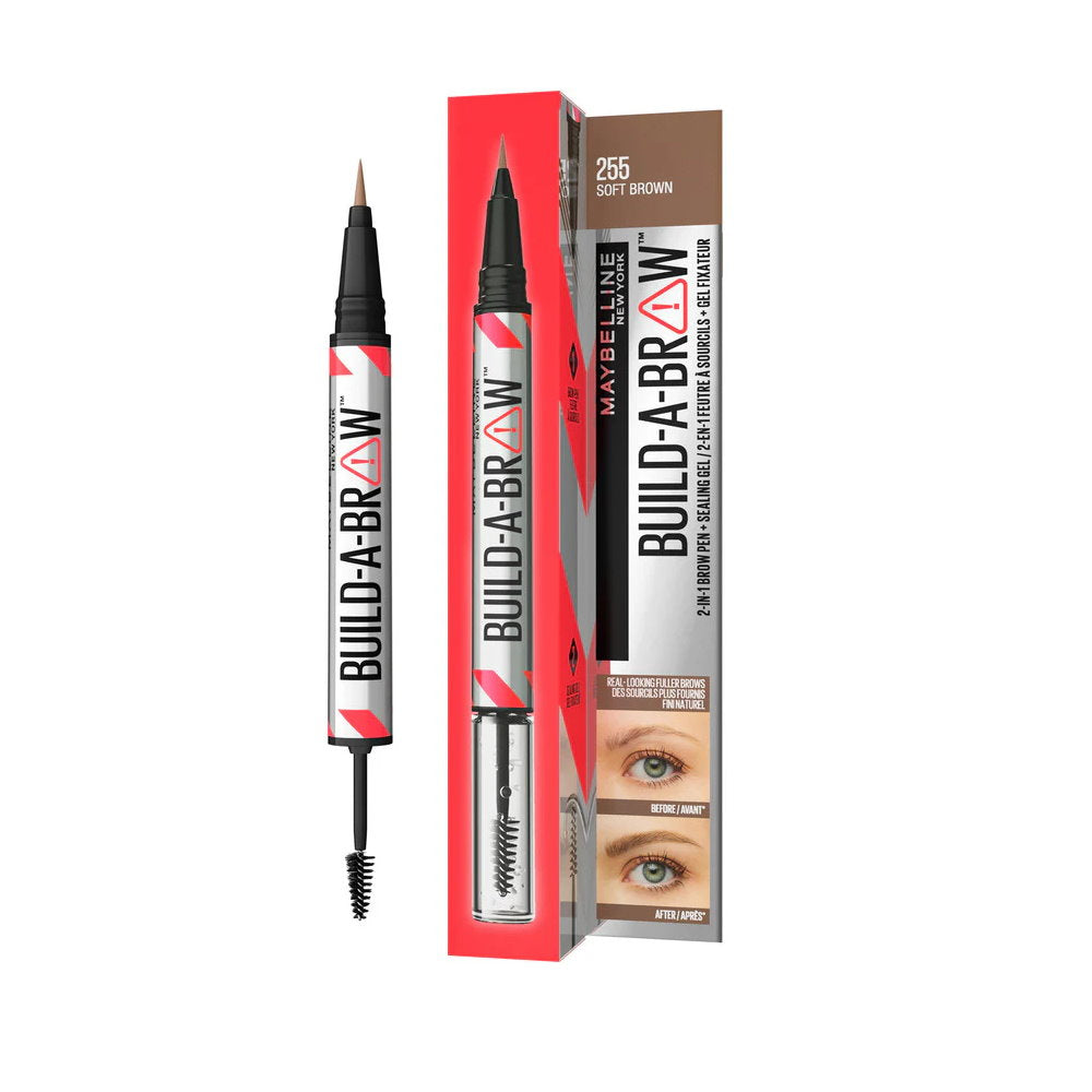 6x Maybelline Build A Brow 2 in 1 Pen Sealing Gel Eyebrow 255 Soft Brown