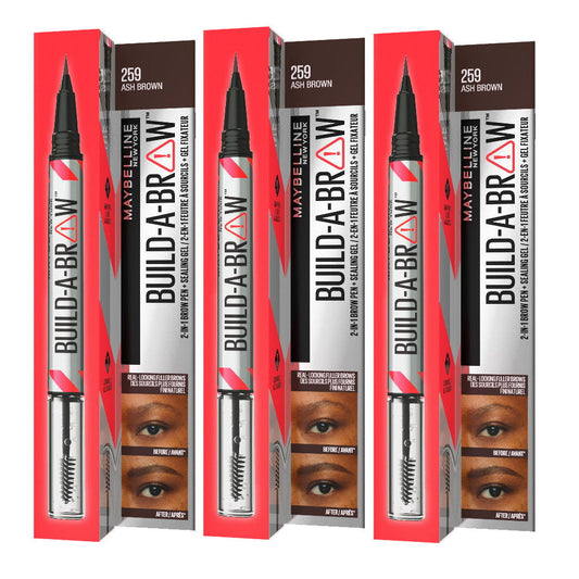 3x Maybelline Build A Brow 2 in 1 Pen Sealing Gel Eyebrow 259 Ash Brown