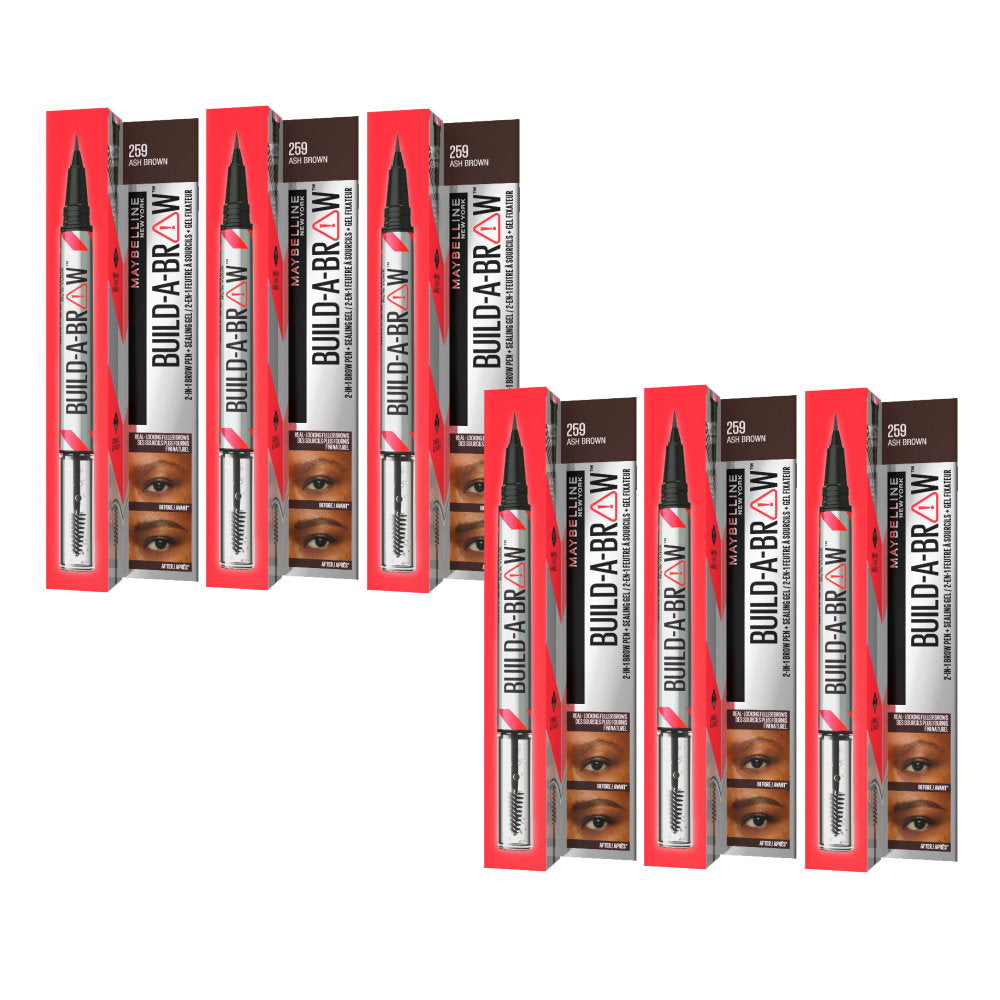 6x Maybelline Build A Brow 2 in 1 Pen Sealing Gel Eyebrow 259 Ash Brown