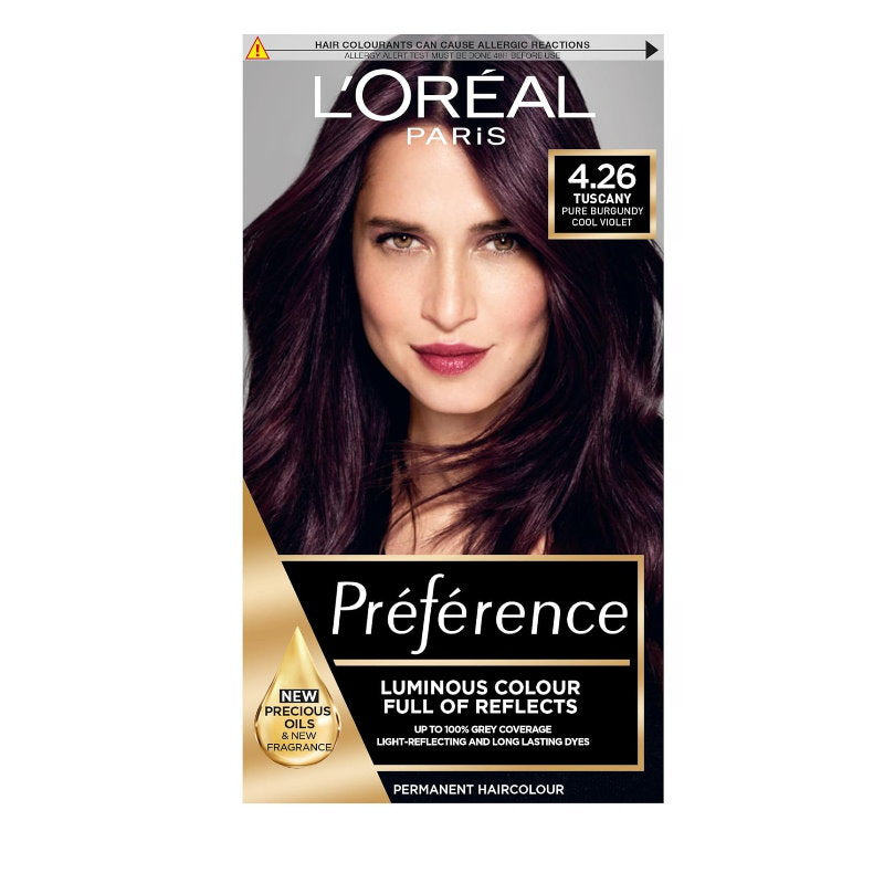 3x L'Oreal Paris Preference Permanent Hair Colour 4.26 Tuscany Pure Burgandy Cool Violet