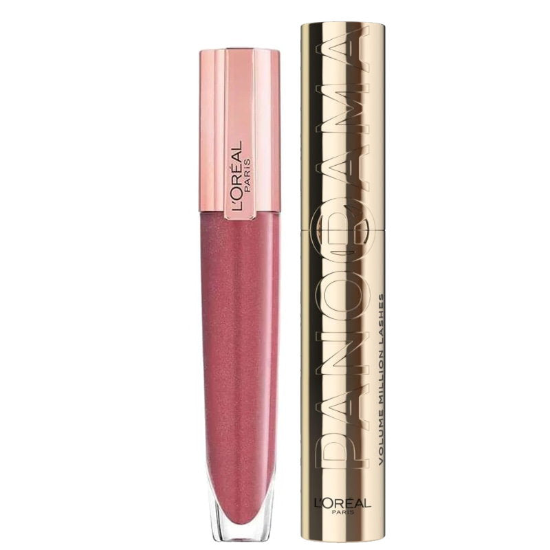 2pk SET L'Oreal Paris Rouge Signature Lip Gloss 404 I Assert and Panorama Million Lashes Mascara Black