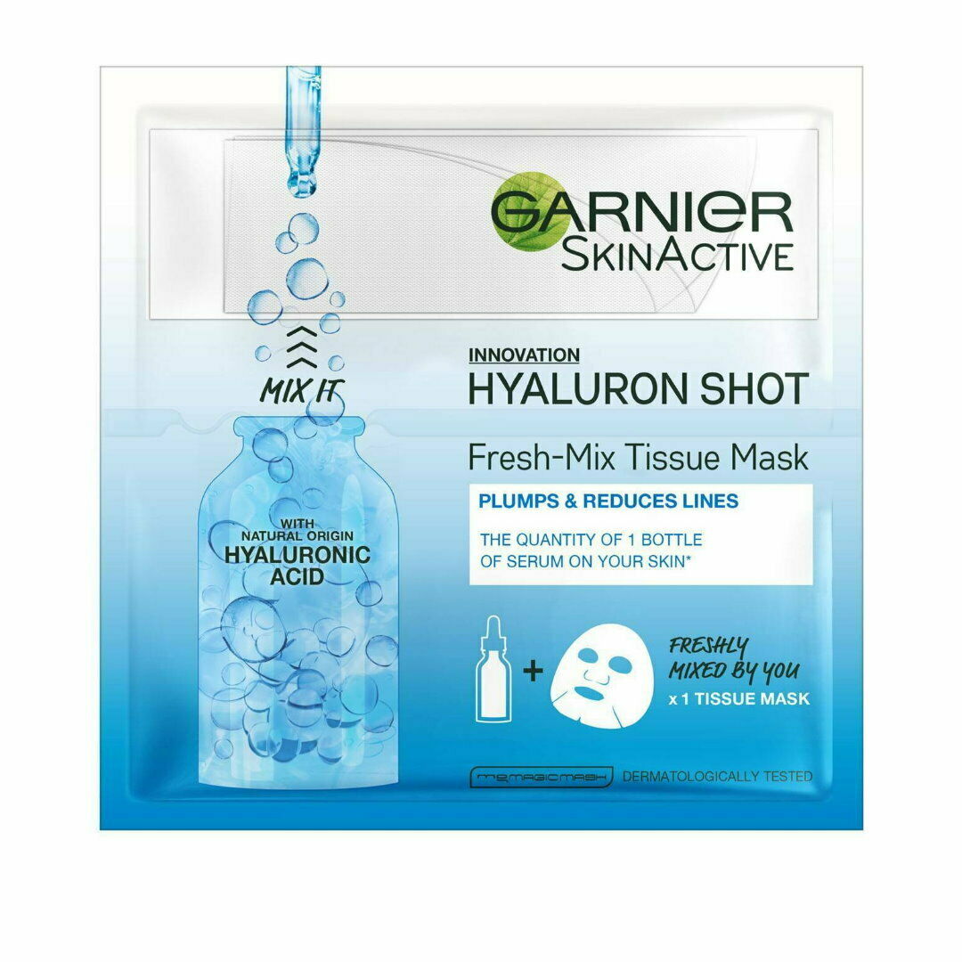 4x Garnier Skinactive Fresh Mix Tissue Mask Hyaluronic Shot 33mL