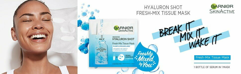 4x Garnier Skinactive Fresh Mix Tissue Mask Hyaluronic Shot 33mL