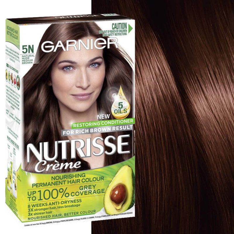 Shop Online 3x Garnier Nutrisse Creme Nourishing Permanent Hair Colour 5N Natural Nude Medium Brown - Makeup Warehouse Australia