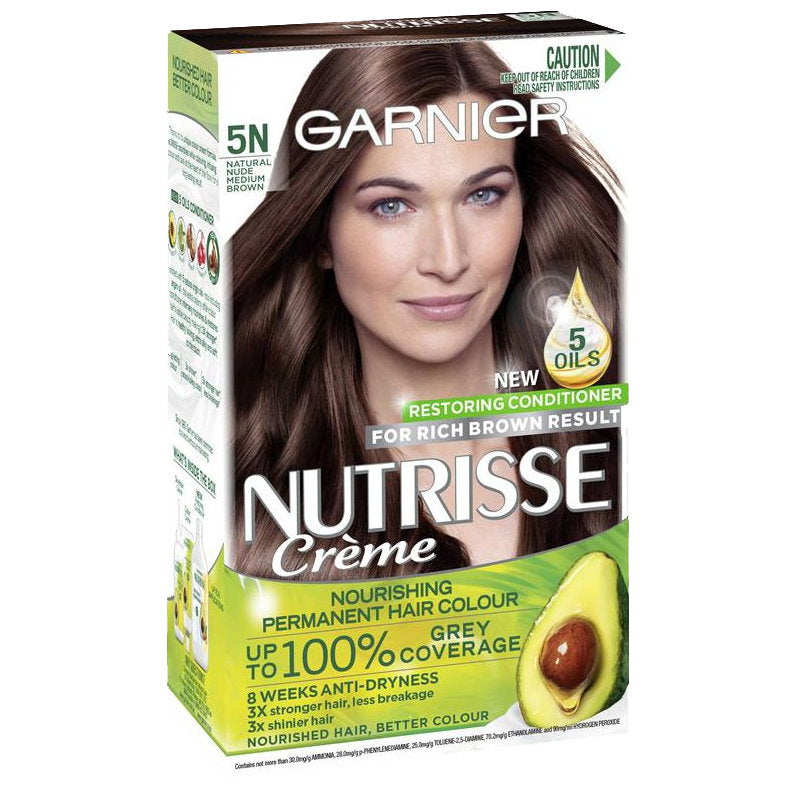 3x Garnier Nutrisse Creme Nourishing Permanent Hair Colour 5N Natural Nude Medium Brown