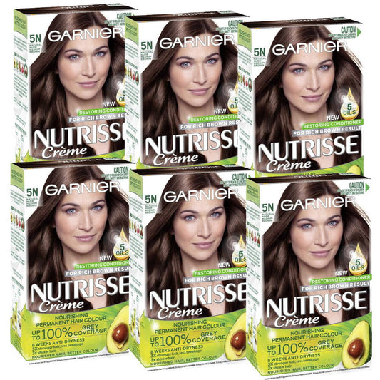 6x Garnier Nutrisse Creme Nourishing Permanent Hair Colour 5N Natural Nude Medium Brown - Makeup Warehouse Australia