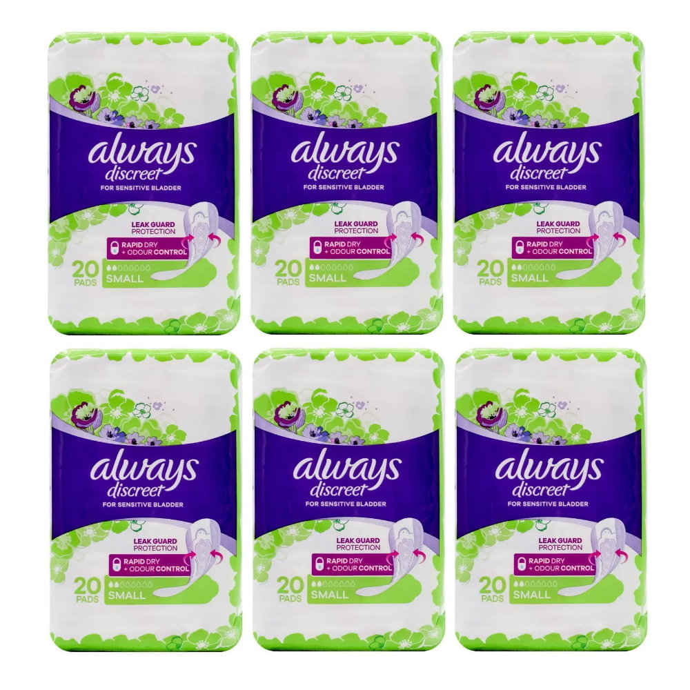 6x Always Discreet Sensitive Bladder Leak Protection Small 20per pk