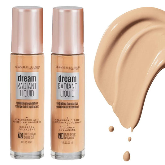 2pk Maybelline Dream Radiant Liquid Hydrating Foundation 70 Pure Beige - Makeup Australia