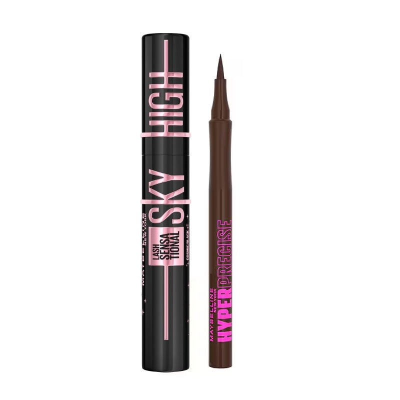 2pk SET Maybelline Hyper Precise Eyeliner 710 Forest Brown and Sky High Mascara Cosmic Black