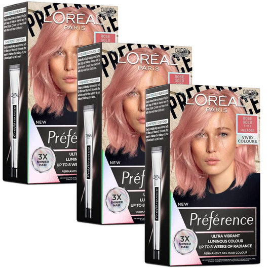 Shop Online Makeup Warehouse - 3 x LOreal Paris Preference Vivids Permanent Hair Colour 9.213 Melrose Rose Gold Pink Rose