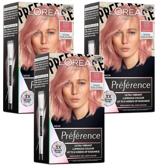 Shop Online Makeup Warehouse - 3 x LOreal Paris Preference Vivids Permanent Hair Colour 9.213 Melrose Rose Gold Pink Rose