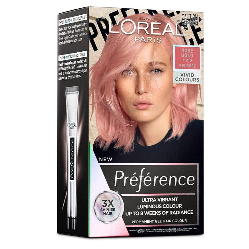 Shop Online Makeup Warehouse - 3 x LOreal Paris Preference Vivids Permanent Hair Colour 9.213 Melrose Rose Gold Pink Rose