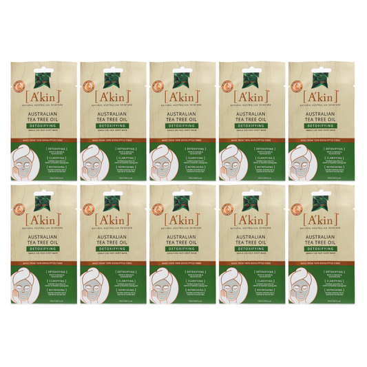 10x Akin Face Sheet Mask Detoxifying Australian Tea Tree Oil 20ml