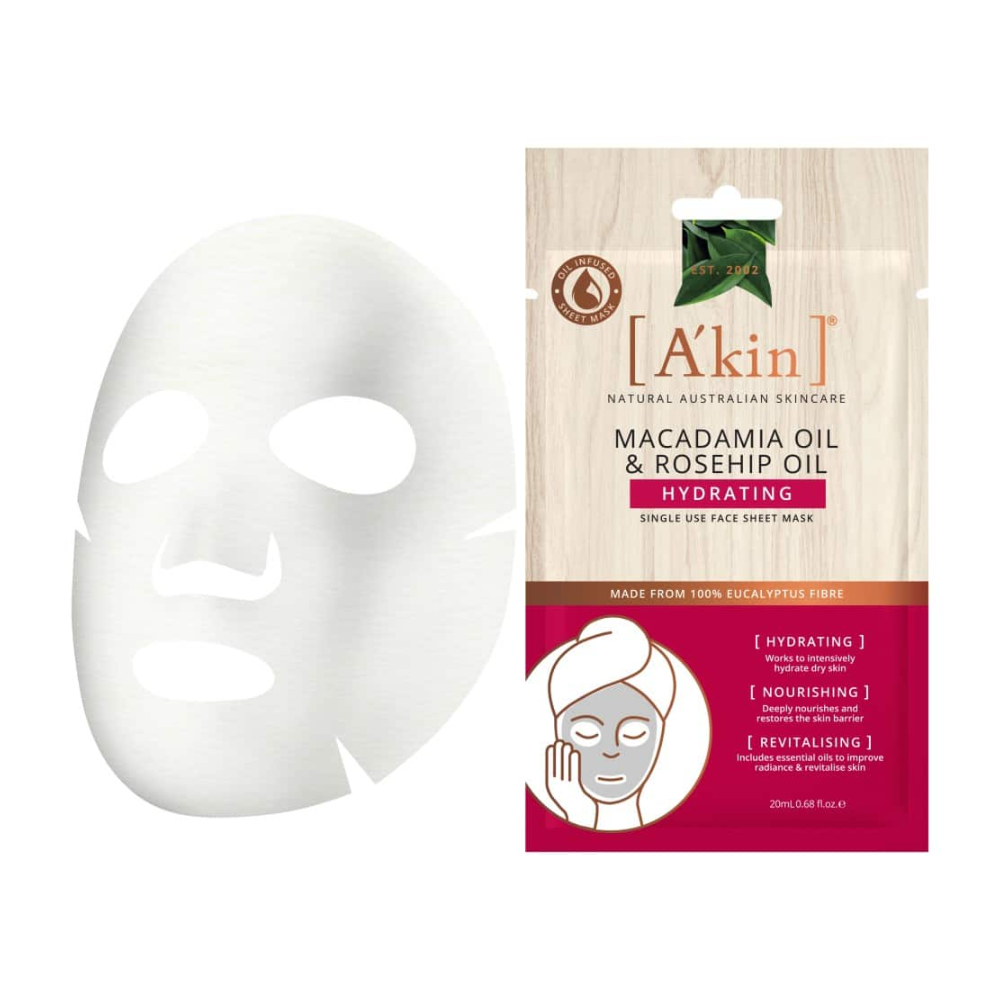 Akin Face Sheet Mask Hydrating Macadamia Oil & Rosehip Oil 20ml