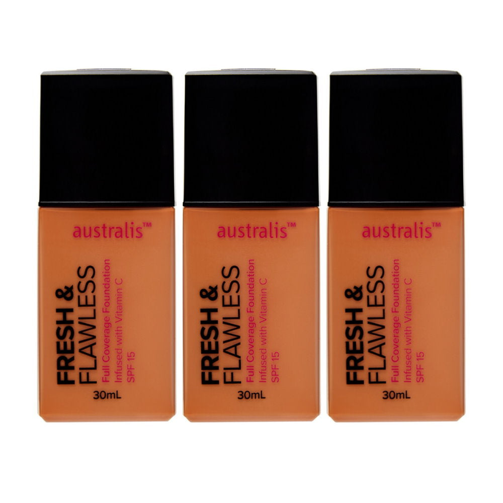 3x Australis Fresh & Flawless Full Coverage Foundation SPF 15 Golden Tan